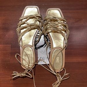 Zara gold tie up sandal never worn with tags